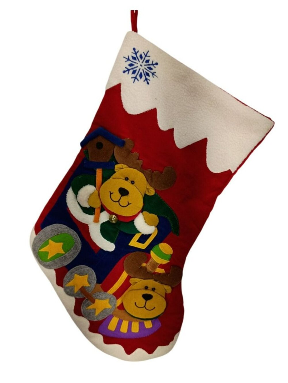 Christmas Stocking With Moose & Bear Applique Design Red & White American Home C